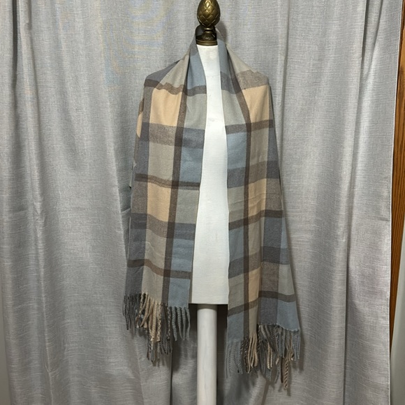 EUC Pretty Persuasions Scarf-Large 27x70-Blue/Beige/Brown Plaid-Soft Poly Blend - Picture 5 of 15